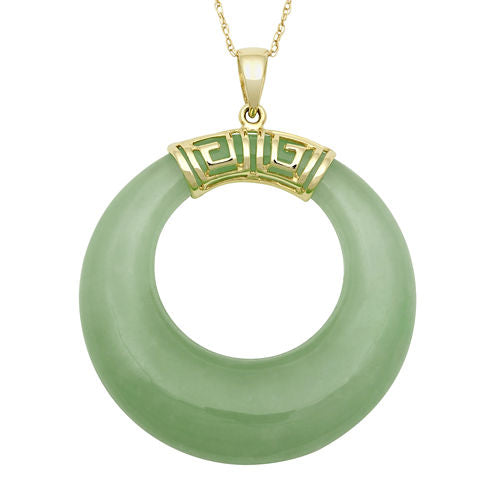 Green Jade 14K Yellow Gold Hoop Pendant Necklace