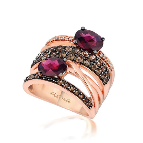 Grand Sample Sale™ By Le Vian® Raspberry Rhodolite® 1/10 CT. T.W. Chocolate Quartz® & Vanilla Diamonds® 14K Strawberry Gold® Ring