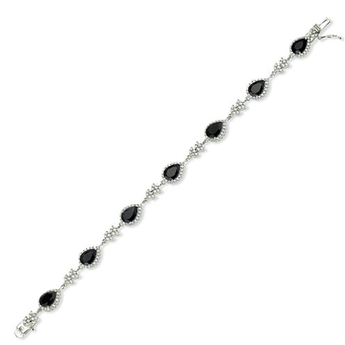 Womens 7 1/4 Inch Black Onyx Sterling Silver Link Bracelet