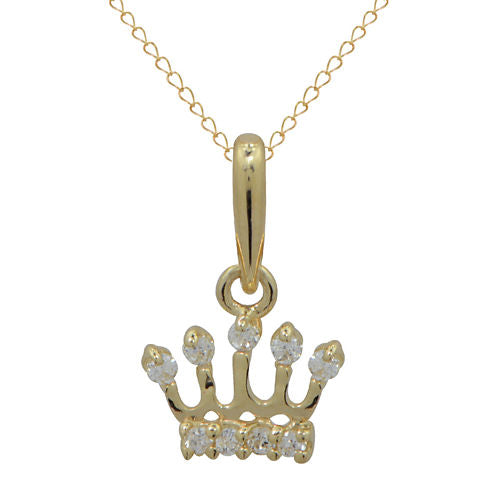 Girls14K Gold Cubic Zirconia Crown Pendant Necklace