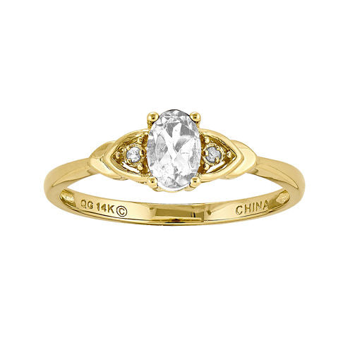 Genuine White Topaz Diamond-Accent 14K Yellow Gold Ring