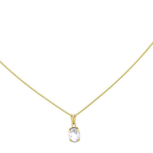 Genuine White Topaz Diamond-Accent 14K Yellow Gold Pendant Necklace