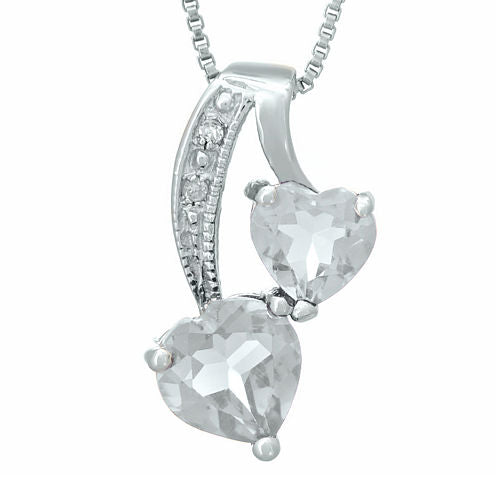 Genuine White Topaz and Diamond-Accent Sterling Silver Double-Heart Pendant Necklace