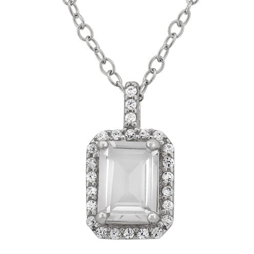 Genuine White Topaz & Cubic Zirconia Sterling Silver Pendant Necklace