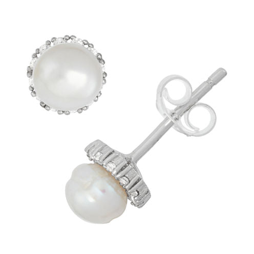 Genuine White CULTURED FRESHWATER PEARLS Sterling Silver 6.8mm Stud Earrings