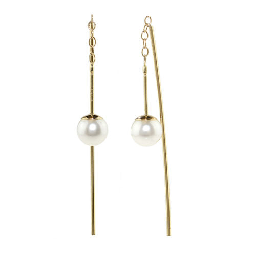 Genuine White CULTURED FRESHWATER PEARLS 14K Gold Drop Earrings