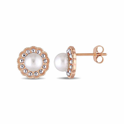 Genuine White CULTURED FRESHWATER PEARLS 10K Gold 10.3mm Stud Earrings