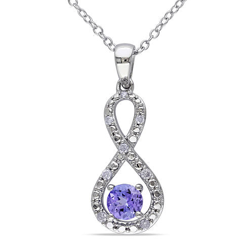 Genuine Tanzanite and Diamond Infinity Pendant Necklace