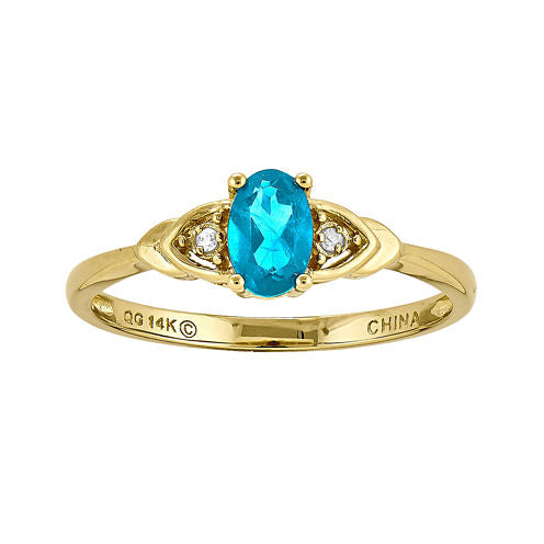 Genuine Swiss Blue Topaz Diamond-Accent 14K Yellow Gold Ring