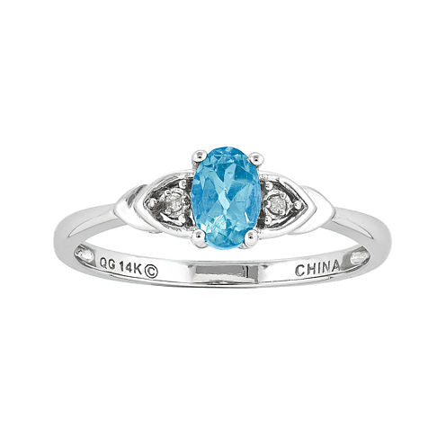 Genuine Swiss Blue Topaz Diamond-Accent 14K White Gold Ring