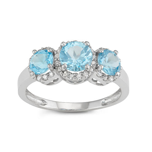 Genuine Swiss Blue Topaz And 1/4  C.T. T.W. Diamond 10K White Gold Ring