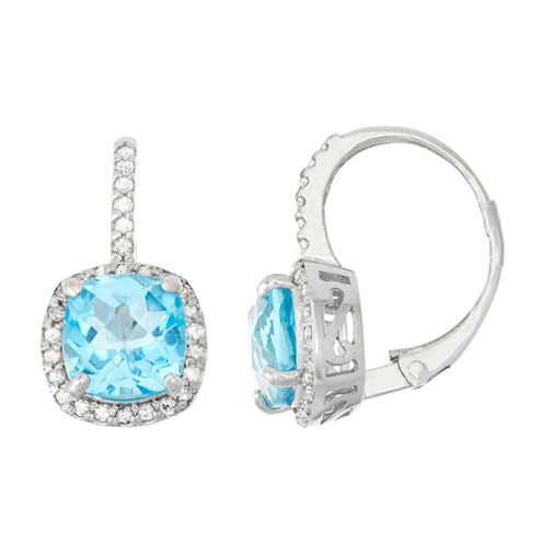 Genuine Swiss Blue Topaz And 1/4  C.T. T.W. Diamond 10K White Gold Earrings