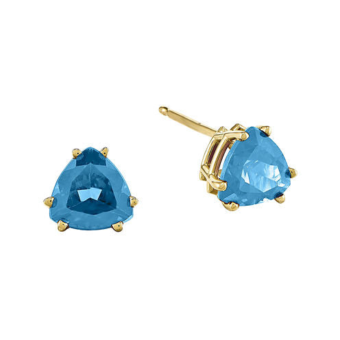 Genuine Swiss Blue Topaz 14K Yellow Gold Trillion-Shaped Earrings