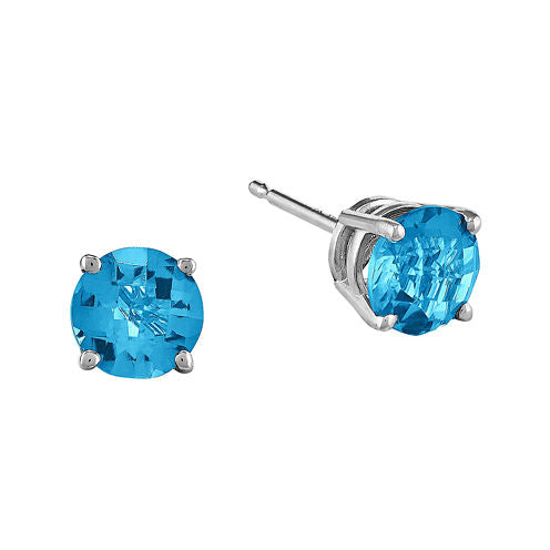 Genuine Swiss Blue Topaz 14K White Gold Round Earrings