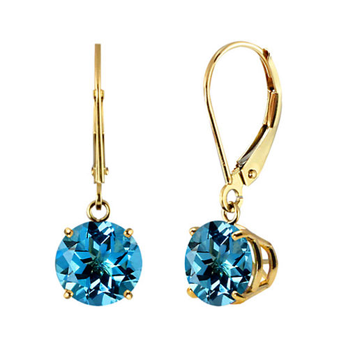 Genuine Swiss Blue Topaz 10k Yellow Gold Leverback Dangle Earrings