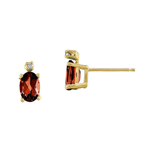 Genuine Red Garnet Diamond-Accent 14K Yellow Gold Diamond Earrings