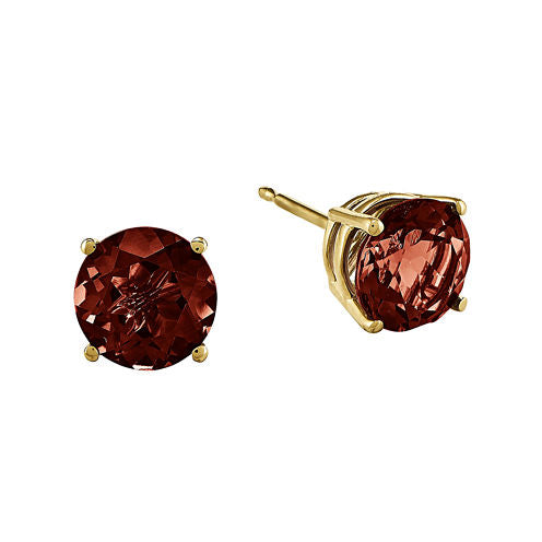 Genuine Red Garnet 14K Yellow Gold Round Earrings