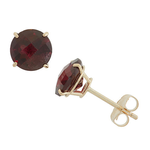 Genuine Red Garnet 10K Gold 6mm Stud Earrings