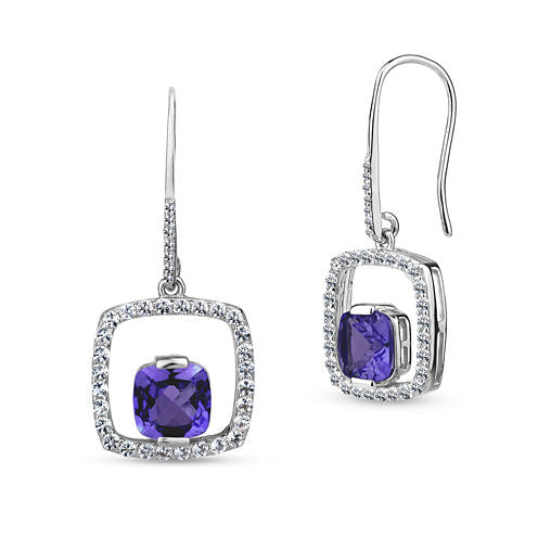 Genuine Purple Amethyst Sterling Silver Drop Earrings