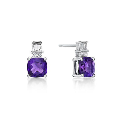 Genuine Purple Amethyst Sterling Silver 11mm Stud Earrings