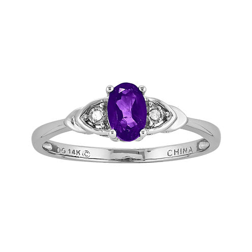 Genuine Purple Amethyst Diamond-Accent 14K White Gold Ring