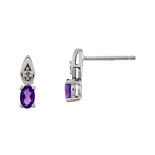 Genuine Purple Amethyst Diamond-Accent 14K White Gold Earrings