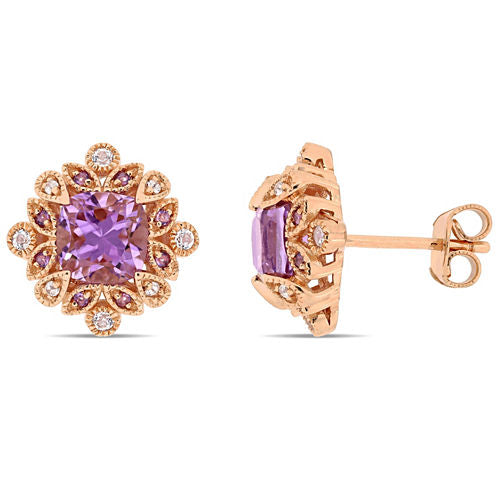 Genuine Purple Amethyst 18K Rose Gold Over Silver 13mm Stud Earrings