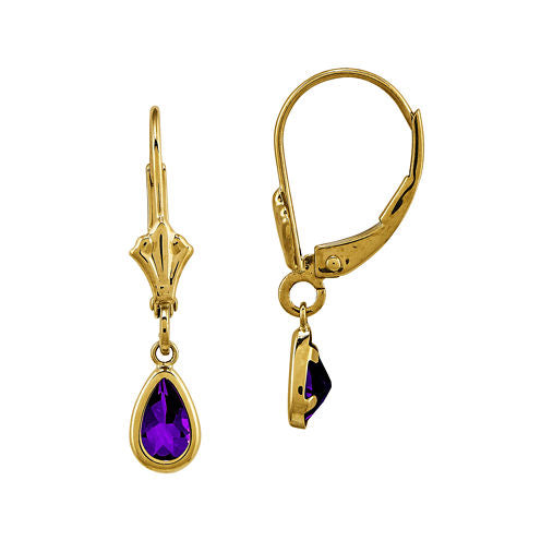 Genuine Purple Amethyst 14K Yellow Gold Pear Drop Earrings