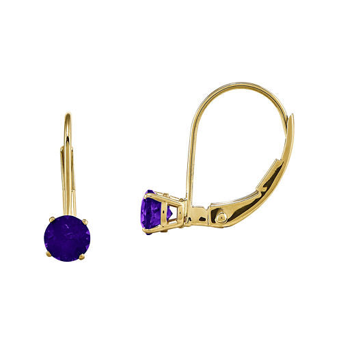 Genuine Purple Amethyst 14K Yellow Gold Drop Earrings