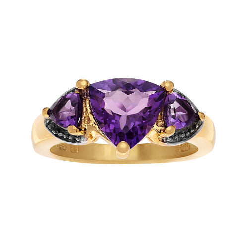 Genuine Purple Amethyst 14K Gold Over Silver Ring