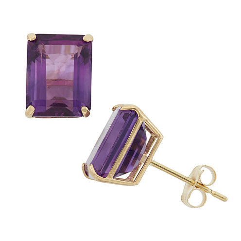 Genuine Purple Amethyst 10K Gold 9mm Stud Earrings