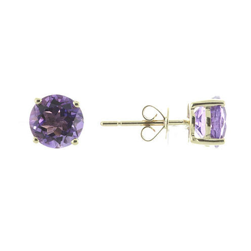 Genuine Purple Amethyst 10K Gold 7mm Stud Earrings