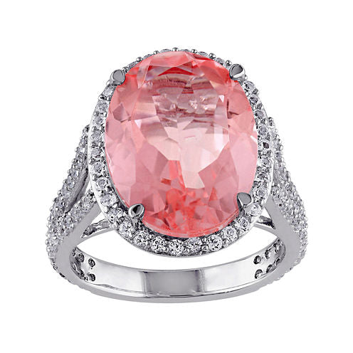 Genuine Pink Quartz and White Topaz Ring