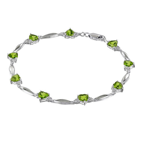 Genuine Peridot Heart-Shaped Sterling Silver Bracelet