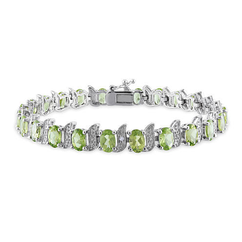 Genuine Peridot and Diamond-Accent Sterling Silver Bracelet