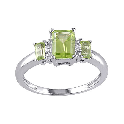 Genuine Peridot and Diamond-Accent 3-Stone Ring