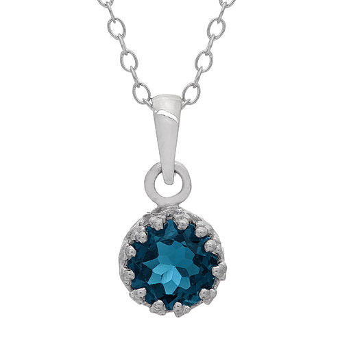 Genuine London Blue Topaz Sterling Silver Pendant Necklace