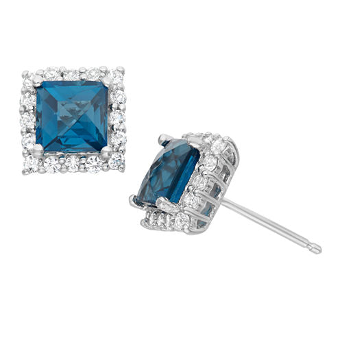 Genuine London Blue Topaz & Lab Created White Sapphire Sterling Silver Earrings