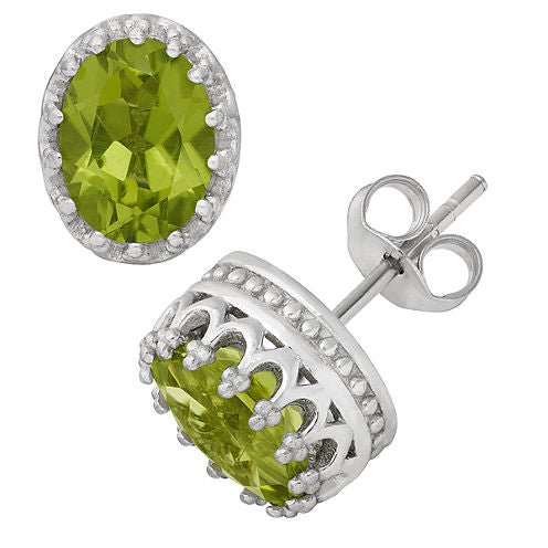 Genuine Green Peridot Sterling Silver 10mm Stud Earrings