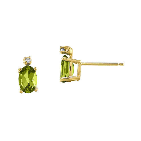 Genuine Green Peridot Diamond-Accent 14K Yellow Gold Earrings