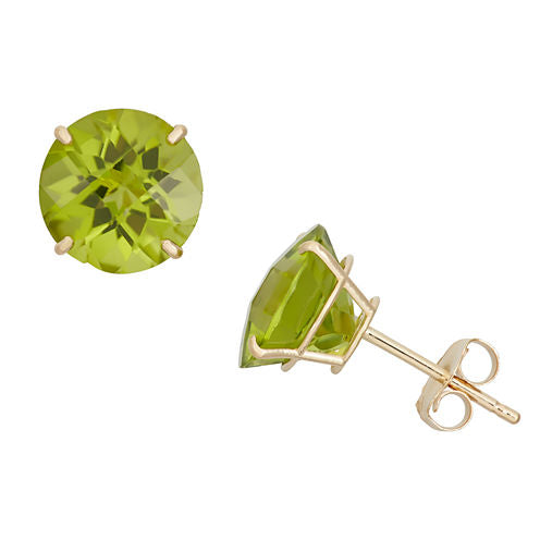 Genuine Green Peridot 10K Gold 8mm Stud Earrings