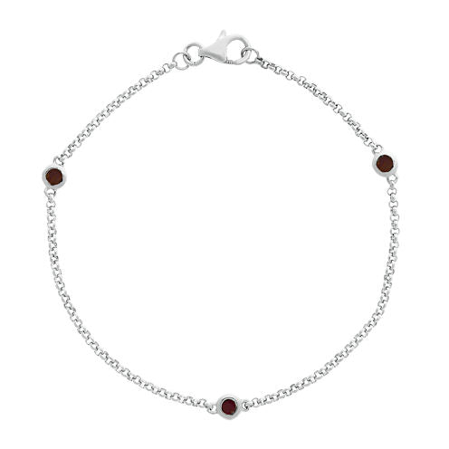 Genuine Garnet Sterling Silver Station Bracelet