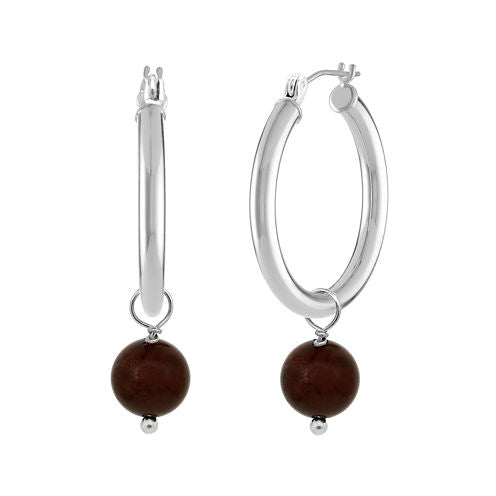 Genuine Garnet Sterling Silver Hoop Earrings