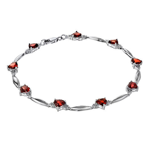 Genuine Garnet Heart-Shaped Sterling Silver Bracelet