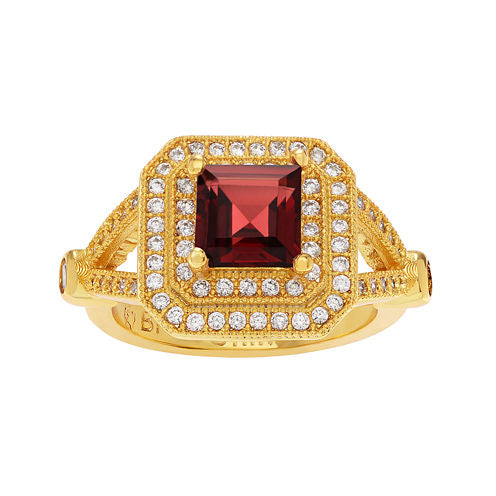 Genuine Garnet and Cubic Zirconia 14K Gold Over Brass Ring