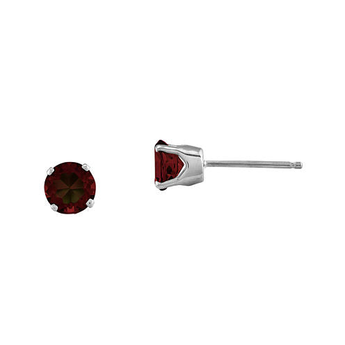 Genuine Garnet 14K White Gold Stud Earrings