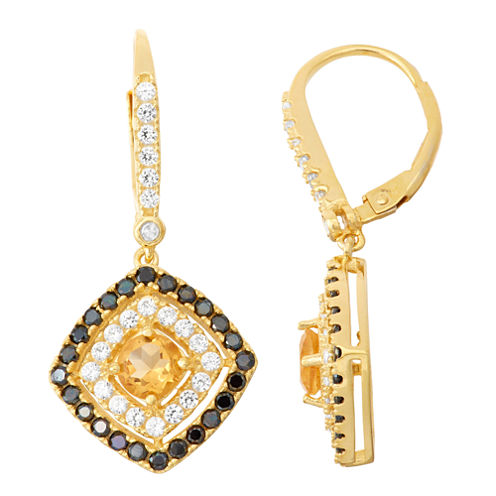 Genuine Citrine, Genuine Black Spinel, And Diamond Accent 14K Gold    Over Silver Earrings