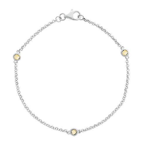 Genuine Citrine Sterling Silver Station Bracelet