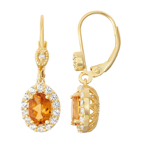 Genuine Citrine & Lab-Created White Sapphire Diamond Accent 14K Gold Over Silver Earrings