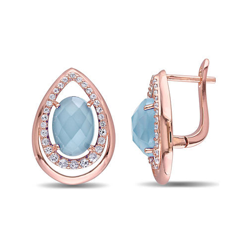 Genuine Chalcedony and White Topaz Rose Gold Over Silver Earrings